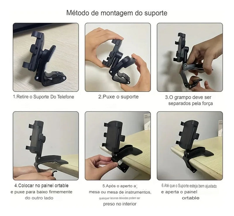 Suporte para Celular no Painel do Carro 360° – Ajuste Universal com Base Giratória Compatível com Diversos Modelos de Smartphones