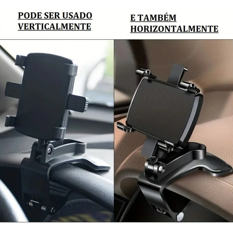 Suporte para Celular no Painel do Carro 360° – Ajuste Universal com Base Giratória Compatível com Diversos Modelos de Smartphones