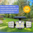 Refletor LED Solar com 3 Cabeças - Iluminação Automática com Sensor de Movimento