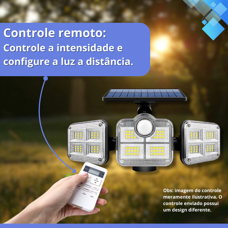 Refletor LED Solar com 3 Cabeças - Iluminação Automática com Sensor de Movimento