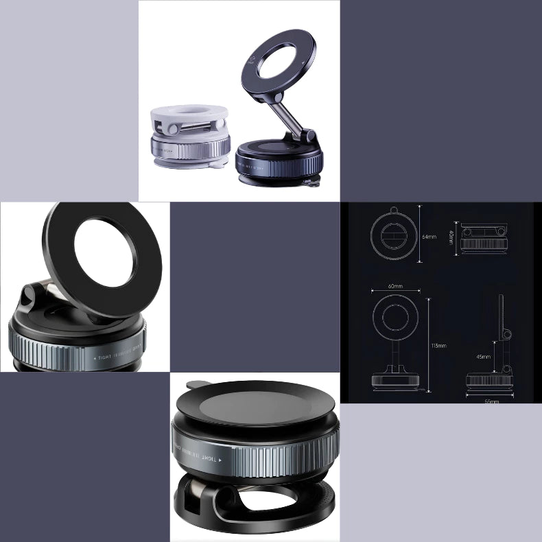 Suporte Magnético para Carro | Vaccum Magnet -  Fixação Prática e Ajuste 360° para Smartphones