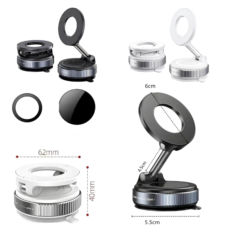 Suporte Magnético para Carro | Vaccum Magnet -  Fixação Prática e Ajuste 360° para Smartphones