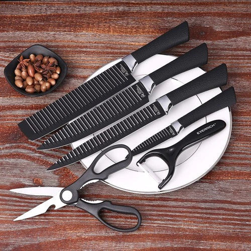 Kit de Facas de Cozinha e Churrasco 6 Peças – Aço Carbono Antiaderente com Cabo Ergonômico