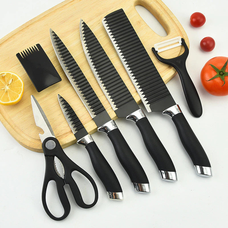 Kit de Facas de Cozinha e Churrasco 6 Peças – Aço Carbono Antiaderente com Cabo Ergonômico