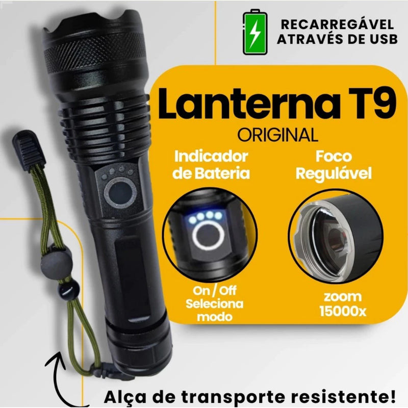 Lanterna Recarregável T9 P50/P90 | Iluminação Potente para Atividades Externas