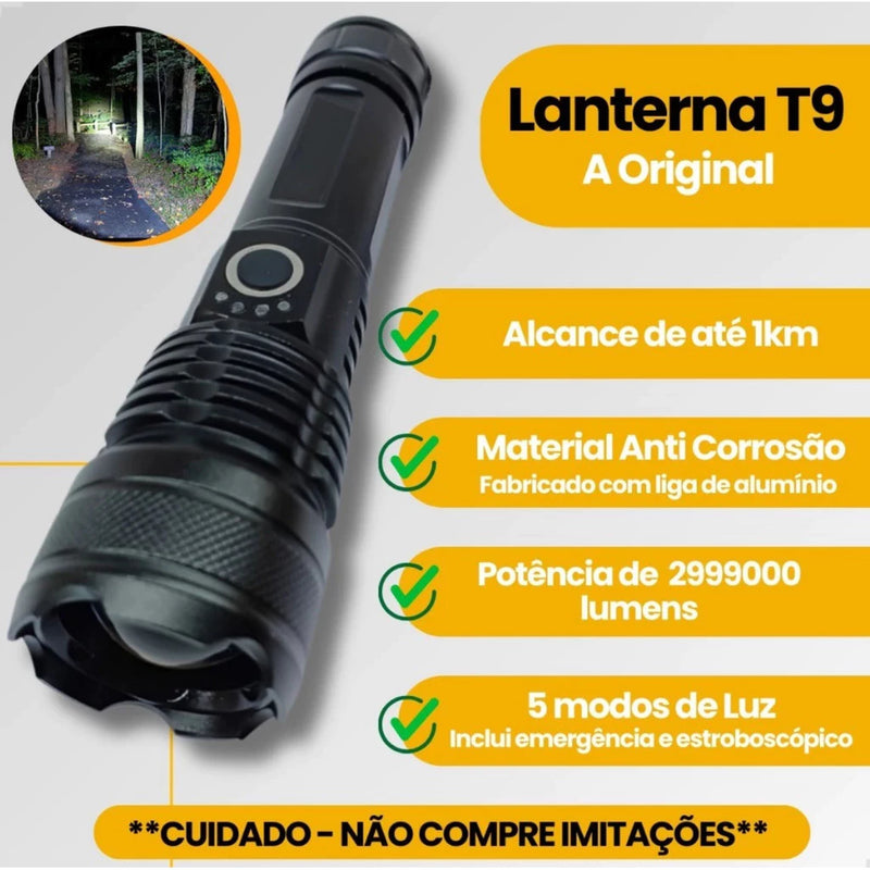 Lanterna Recarregável T9 P50/P90 | Iluminação Potente para Atividades Externas